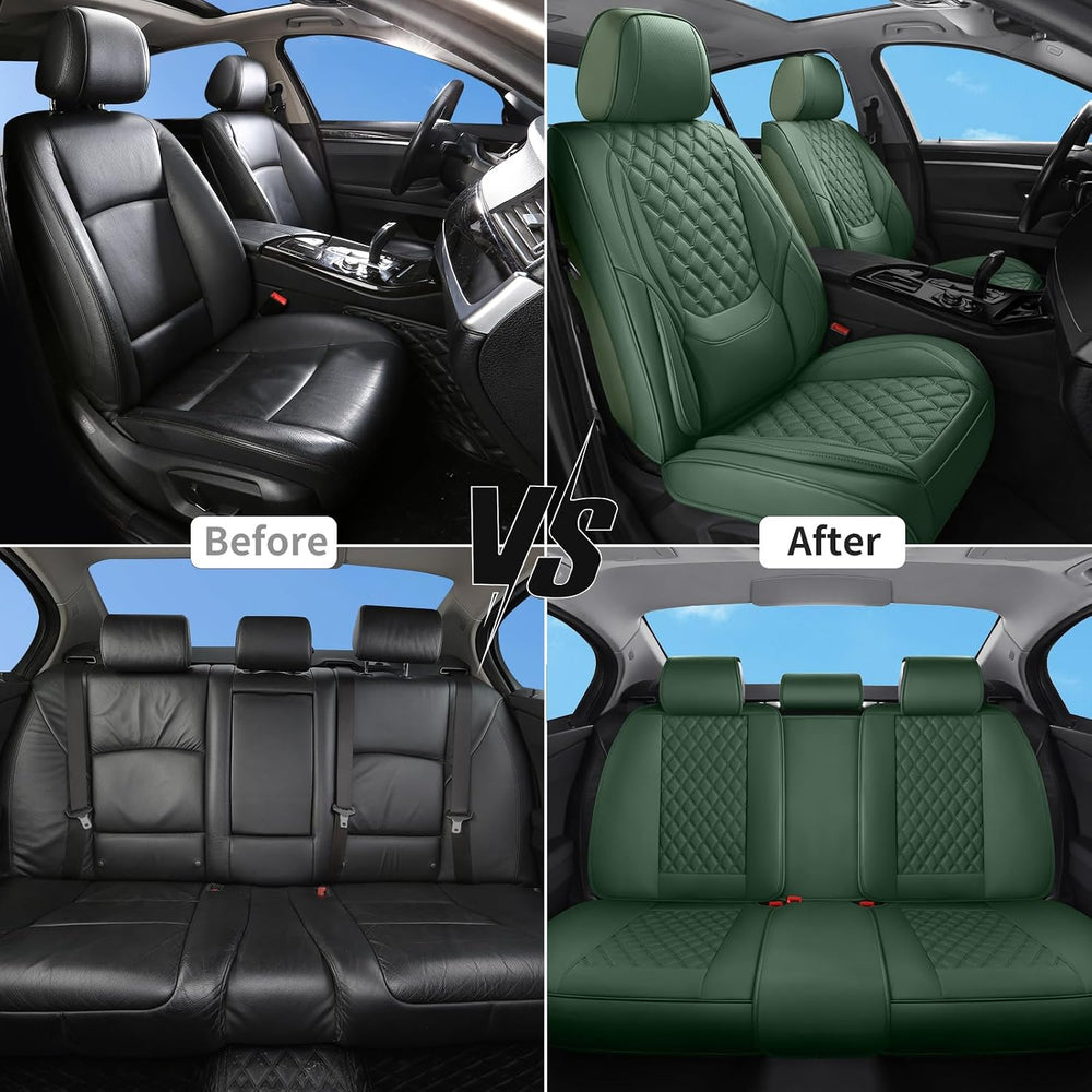 Green Car Seat Covers Full Set,5 Seat Leather Seat Covers for Cars