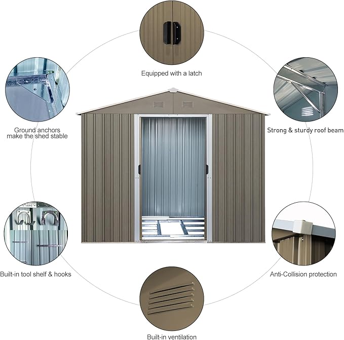 6x8 FT Outdoor Storage Shed, Metal Garden Shed