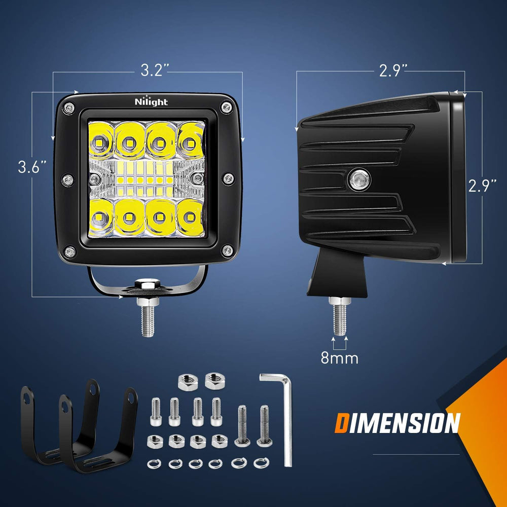 Nilight 2PCS 3 Inch LED Pods Cubes UTV Rear Roof Mounting Brackets LED Backup...