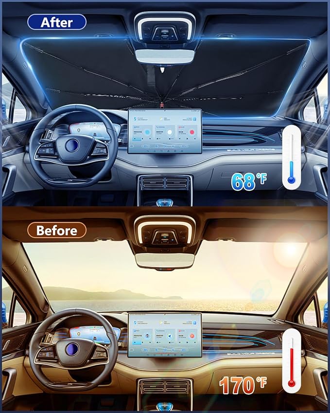 Car Windshield Sun Shade-Sun Ray Reflective Front Window Cover, Foldable Car