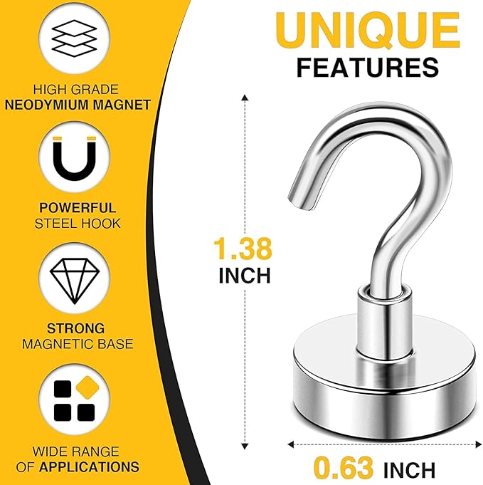 DIYMAG Magnetic Hooks, 30Lbs Strong Heavy Duty Cruise Magnet, Magnetics S-Hoo...