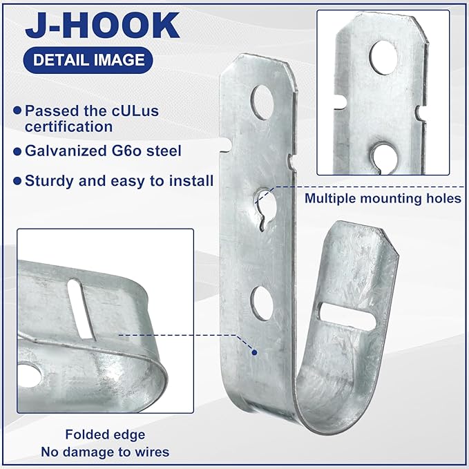 Gisafai 100 Pcs Cable Support J-Hook, 3/4 Inch Metal Garage Hooks