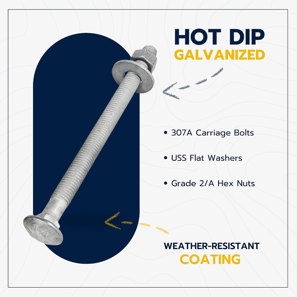 1/2" x 7" (25 Pack) Galvanized Carriage Bolt Kit Grade 307A Include...
