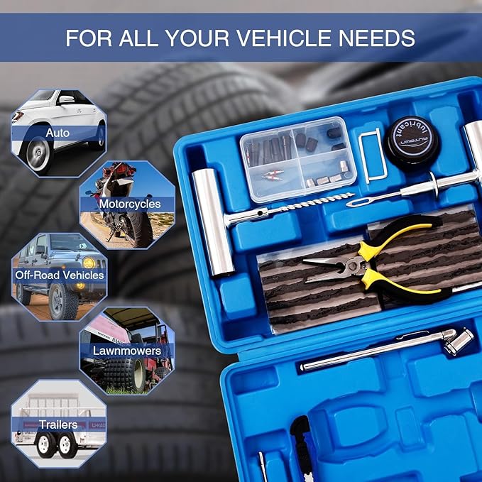 Flat Tire Repair Kit with Plug 68 Pcs