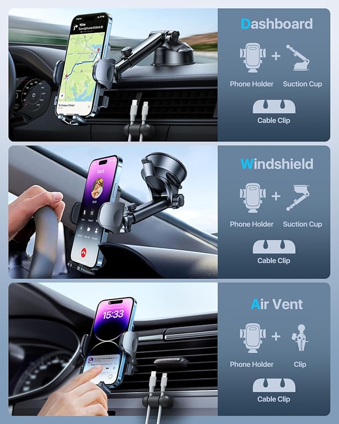 HTU 2025 Upgraded Car Phone Holder 【Safety Certs & No Smell】 Cell Phone H...