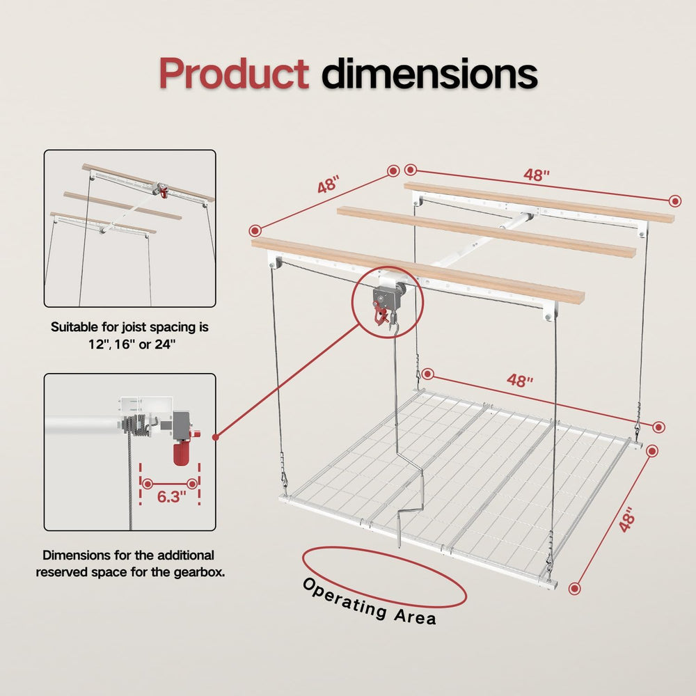 Overhead Garage Storage Rack, Adjustable Heavy-duty 4x4 Ft Ceiling Storage Ra...