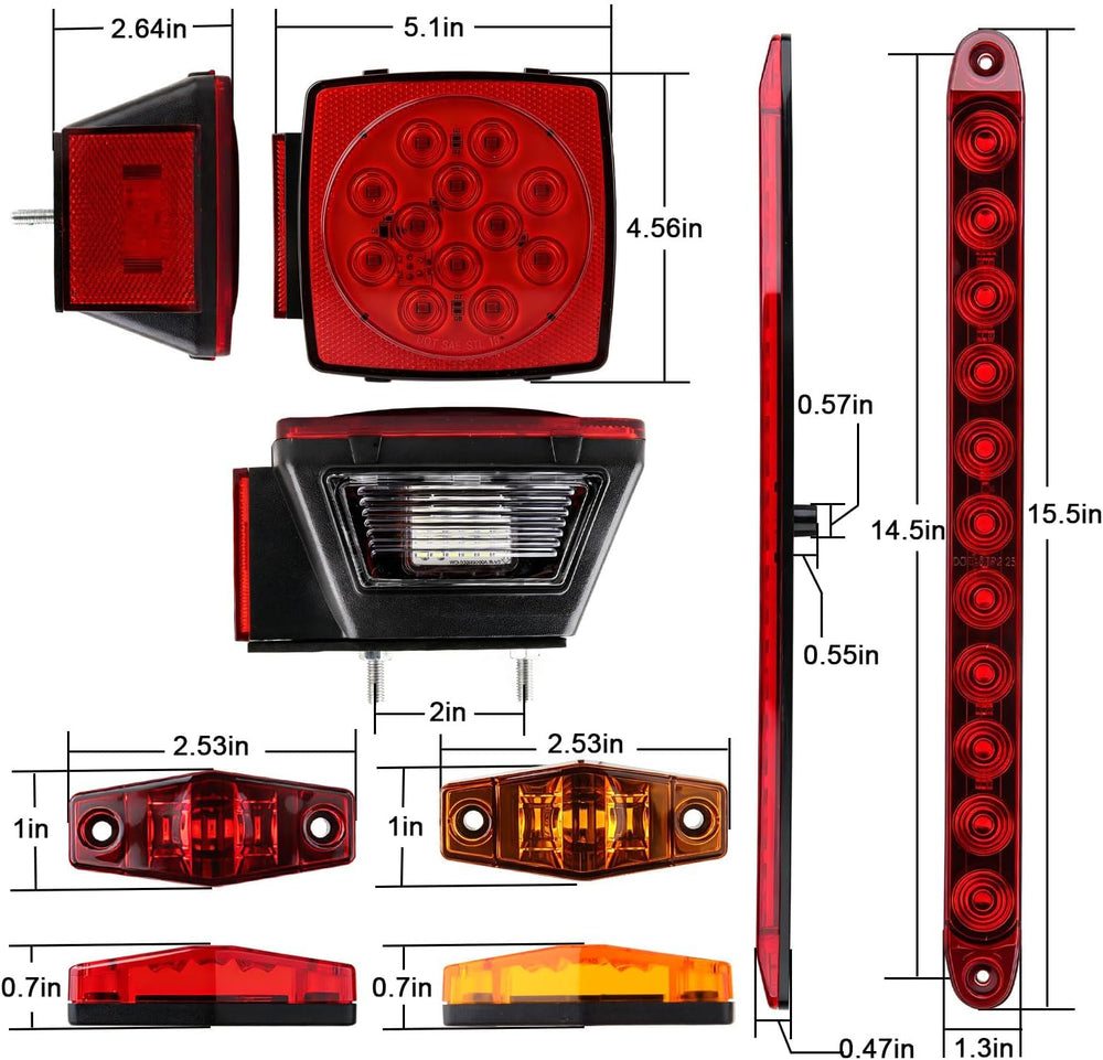 LED Trailer Tail Light Kit 2Pcs Square Stop Turn Tail Brake Lights