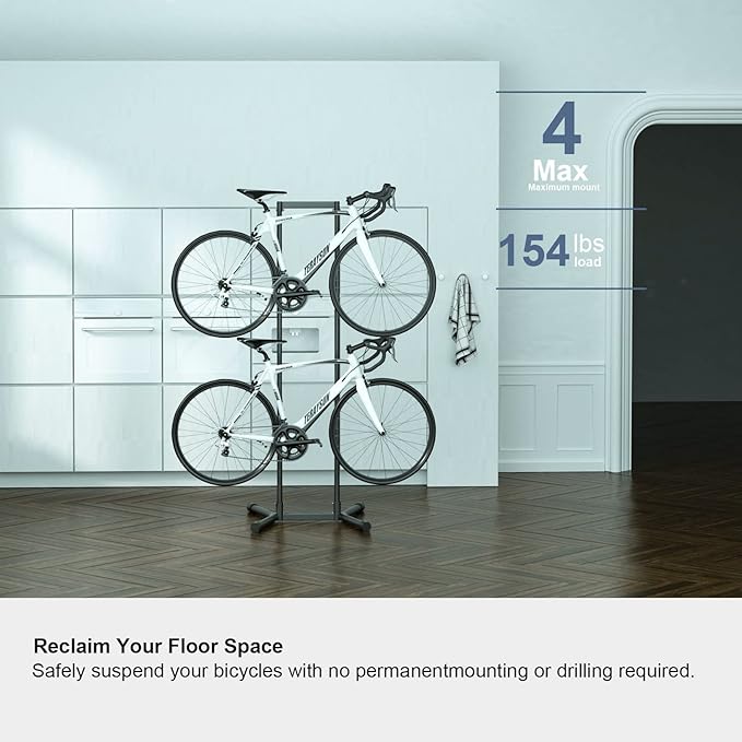 teraysun Indoor 4 Bike Storage Rack, Adjustable Arm Hook