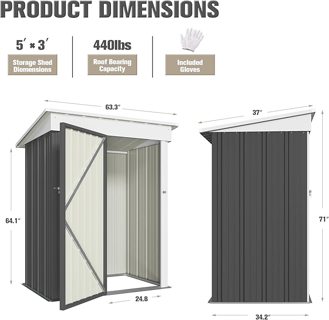 JUMMICO Metal Outdoor Storage Shed 5 x 3 FT Metal Shed