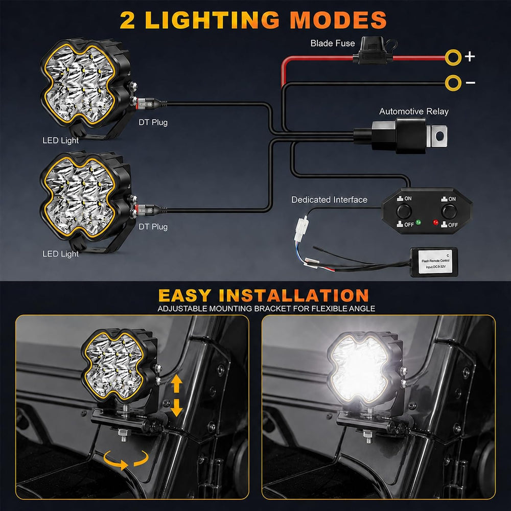 4 Inch LED Pod Lights, Spot Flood Combo Ditch Lights with Amber DRL