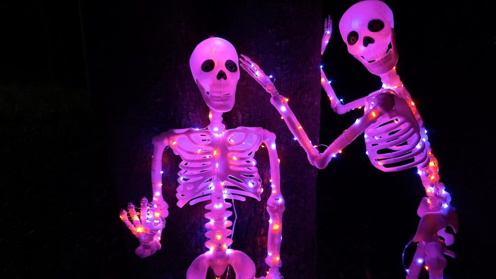 2Pack36 Halloween Skeleton Decoration with Orange&Purple Light