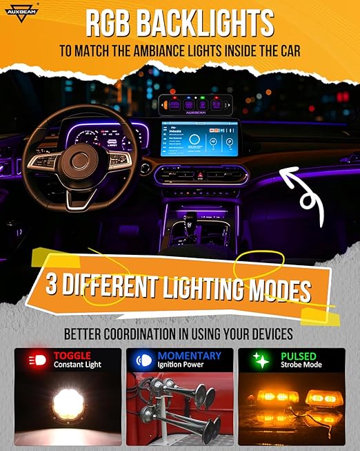 Auxbeam 4 Gang Slim Switch Panel RGB AS-R40 Toggle Momentary Pulsed Dimmable