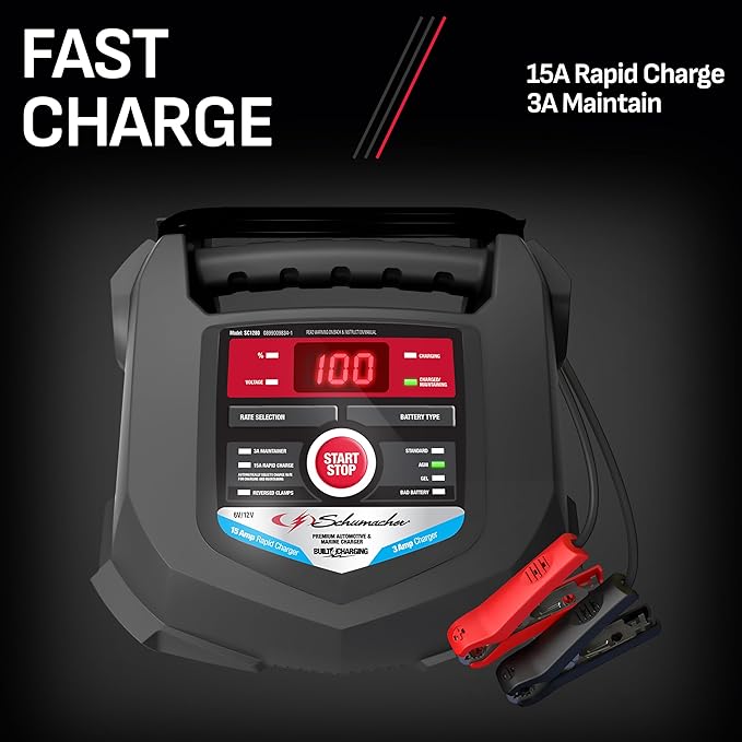 Schumacher Electric Car Battery Charger and Maintainer SC1280 4-in-1, 15 Amp