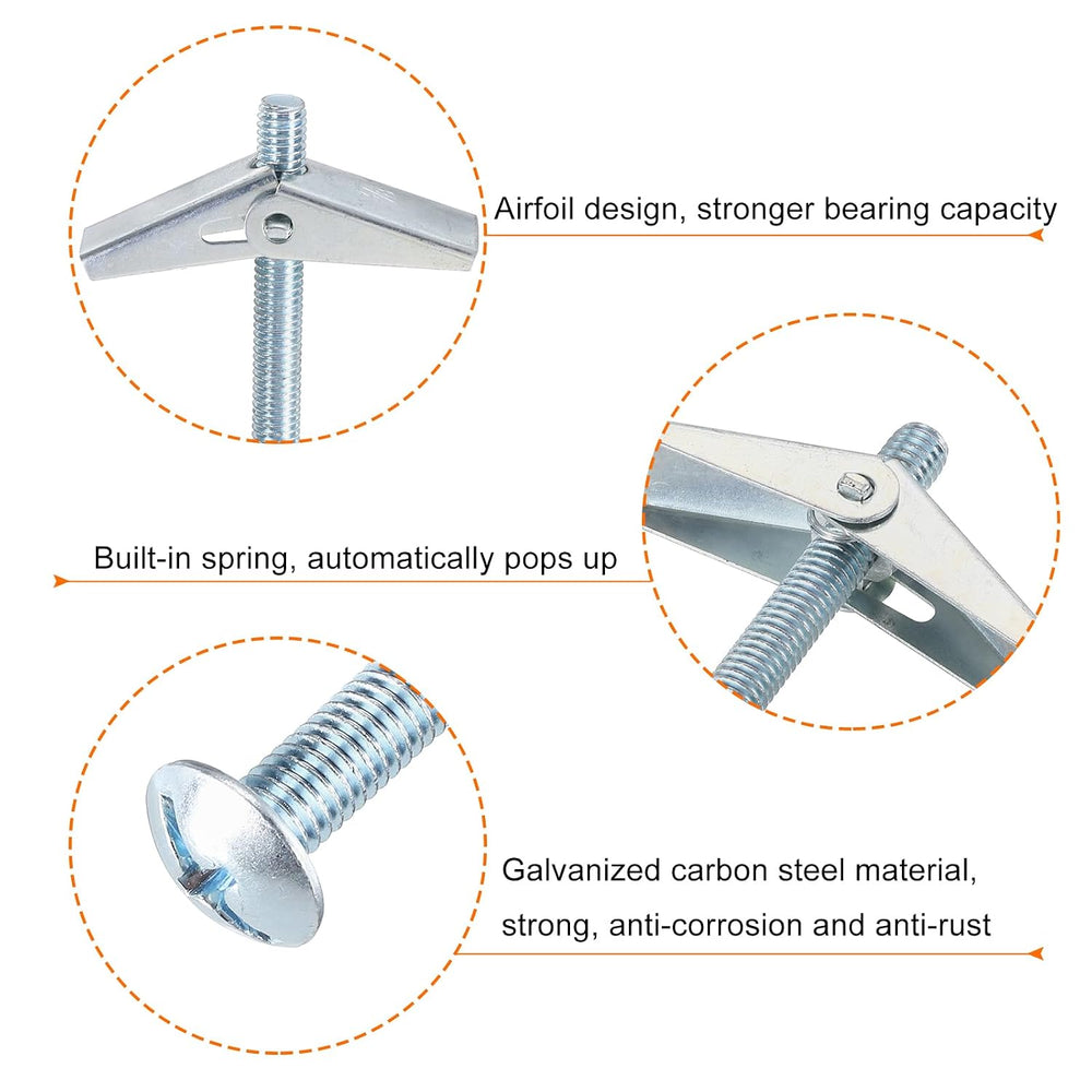 uxcell 20Pcs Spring Toggle Bolt Anchors, 3/8"x3" Butterfly Anchors ...