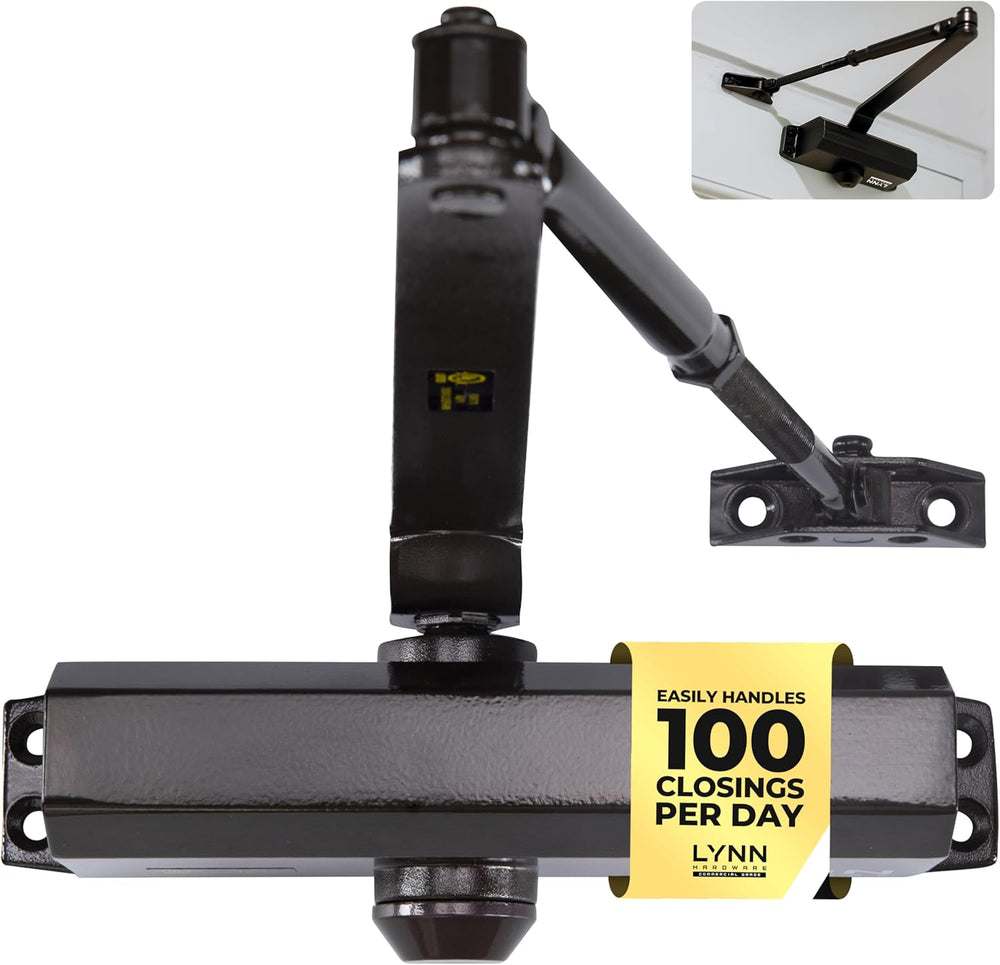 LYNN HARDWARE Medium Duty Automatic Door Closer - Durable Cast Aluminum
