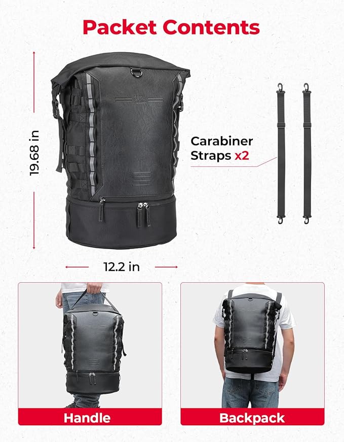 KEMIMOTO Motorcycle Sissy Bar Backrest Bag Upgraded Version, 37L Expandable