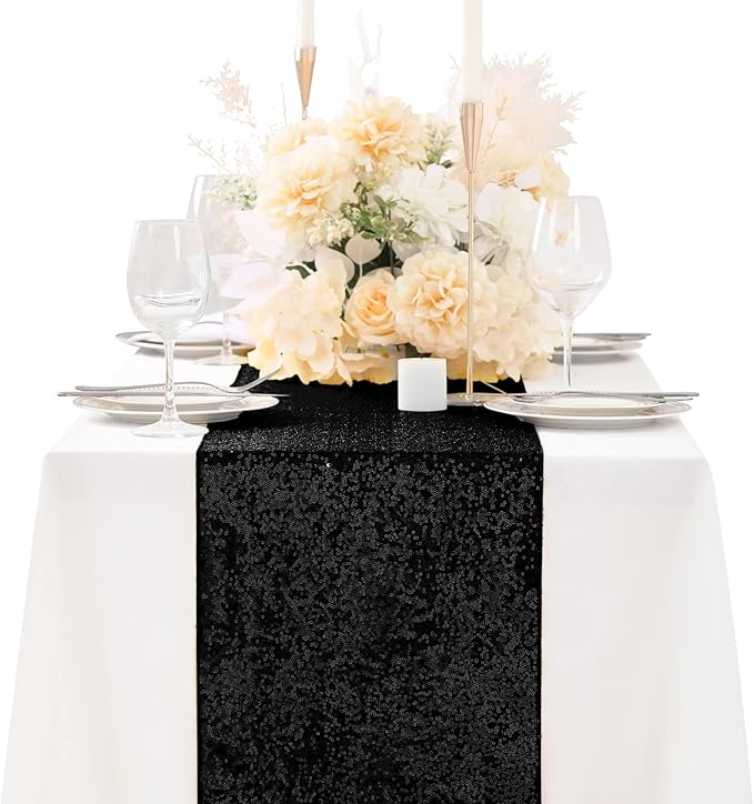 Black Table Runners Sparkly Halloween Table Runner 10 Packs 12x108 Inches Gli...