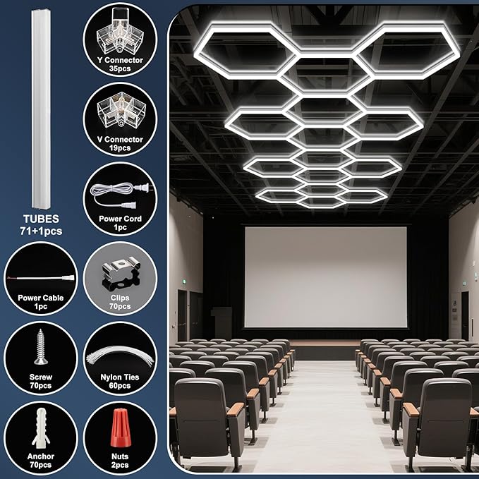 BRILLIHOOD Hexagon Garage Lights, LED Car Detailing Lighting, 6500K Super Bright
