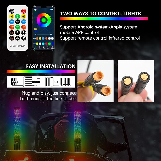 DREAMIZER 2PCS 1FT Fat Spiral Led Whip Lights