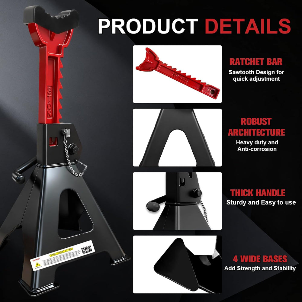 3 Ton Jack Stands (6,600 lbs) - Heavy Duty Car Jack Stand with Double Pin Loc...