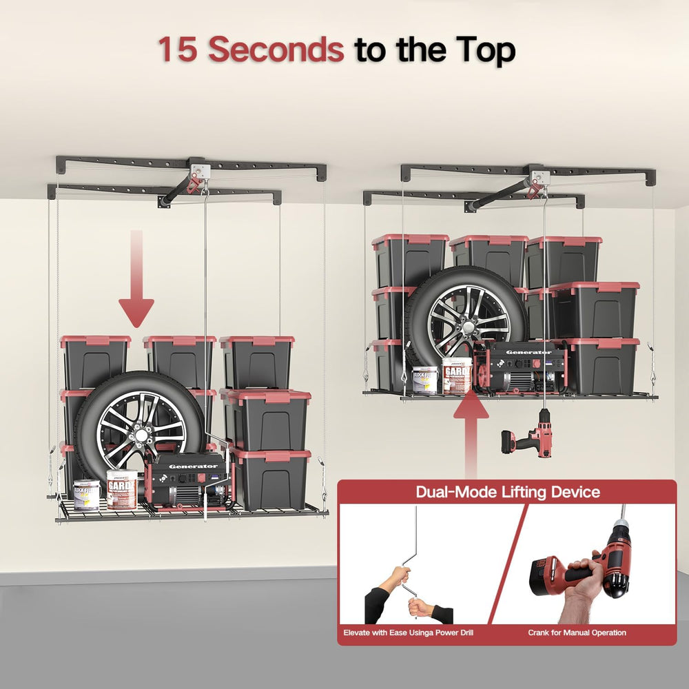 Overhead Garage Storage Rack for 8-10 FT Ceiling, Heavy-duty 4x4 FT Ceiling S...