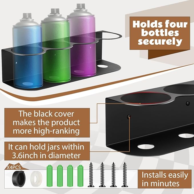 Therwen 2 Pcs 4 Holes All Purpose Steel Spray Bottle Holder Heavy Duty Can