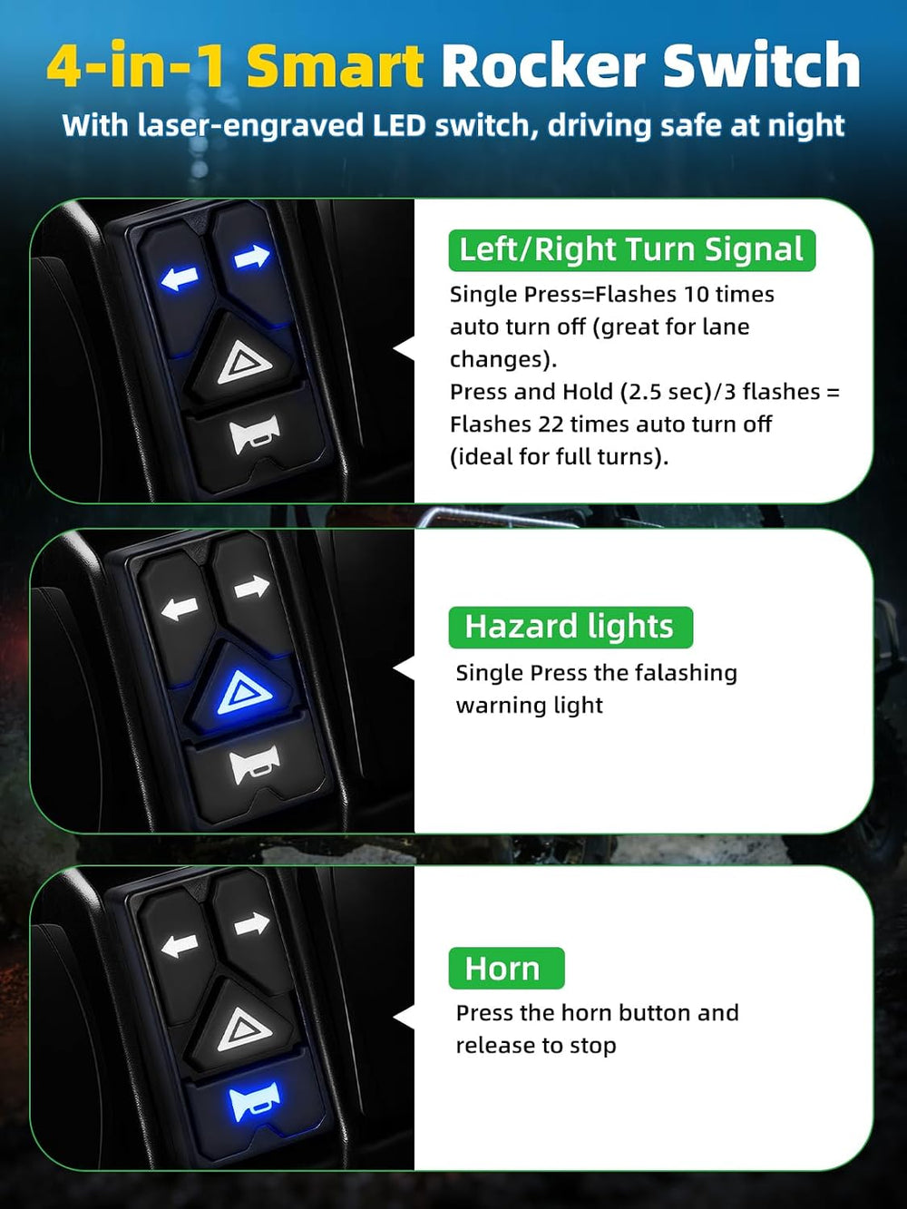 UTV Turn Signal Kit with 110D Horn, Pre-Wired Plug & Play UTV/ATV Univers...