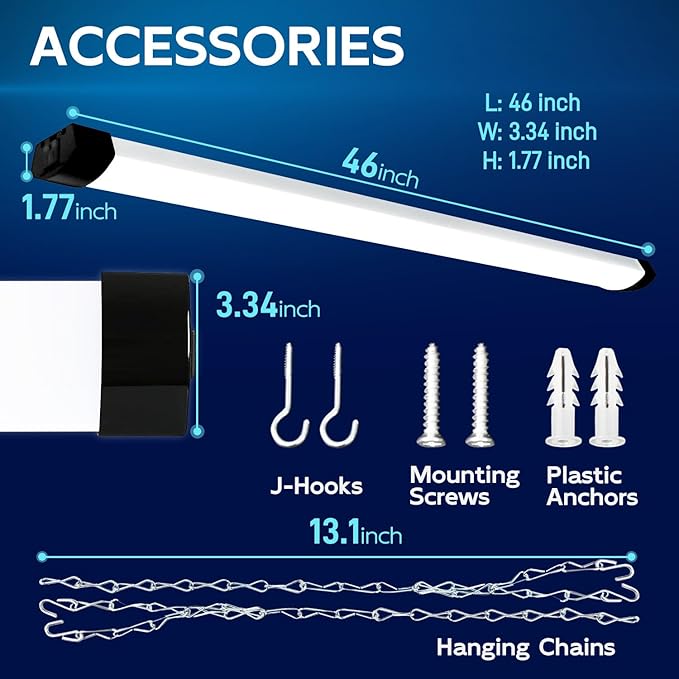 hykolity 120W LED Shop Light Linkable, 5000K 4FT Black Utility Shop Lights
