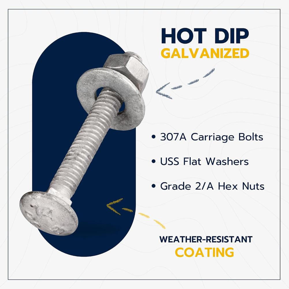 5/16" x 2-1/2" (50 Pack) Galvanized Carriage Bolt Kit Grade 307A In...