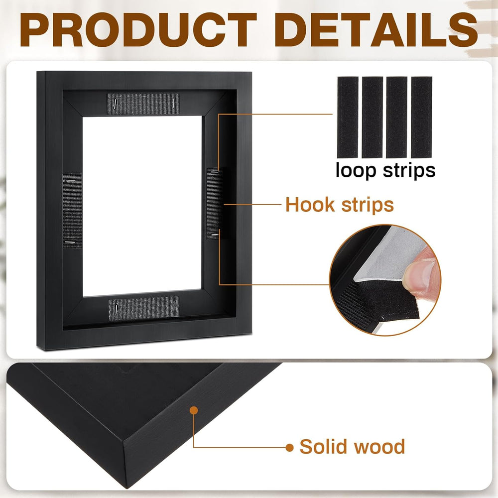 Qunclay 4 Pcs 8x10 Inch Canvas Floating Frame with Adhesive Strips, Black