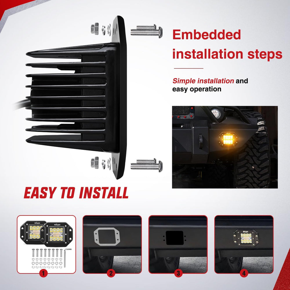 Nilight Flush Mount LED Light Pods 2PCS 42W Amber White 3 Lighting Modes Fog ...