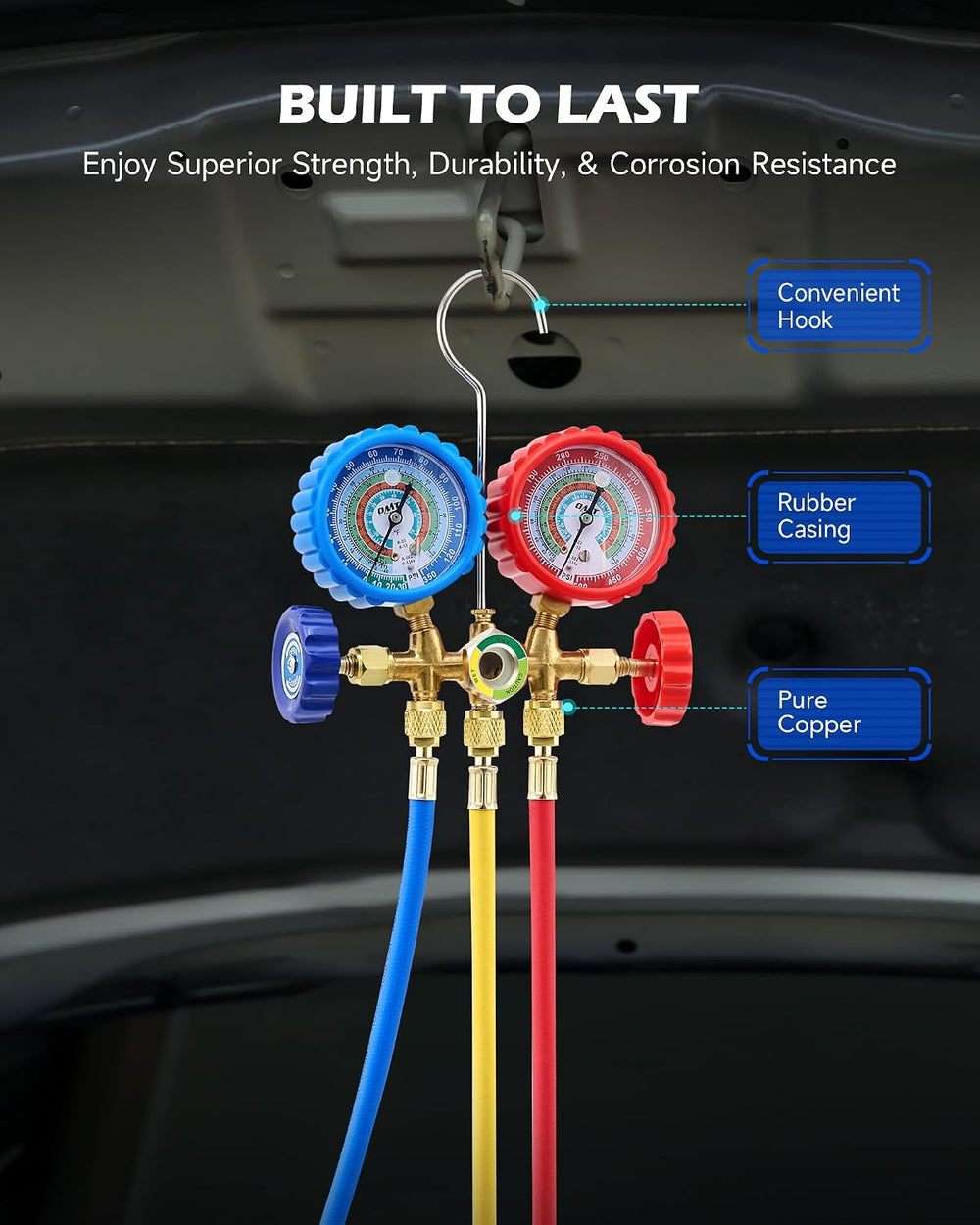 OMT 3-Way AC Manifold Gauge Set for R134a R12 R502 R22 with 5ft Hoses