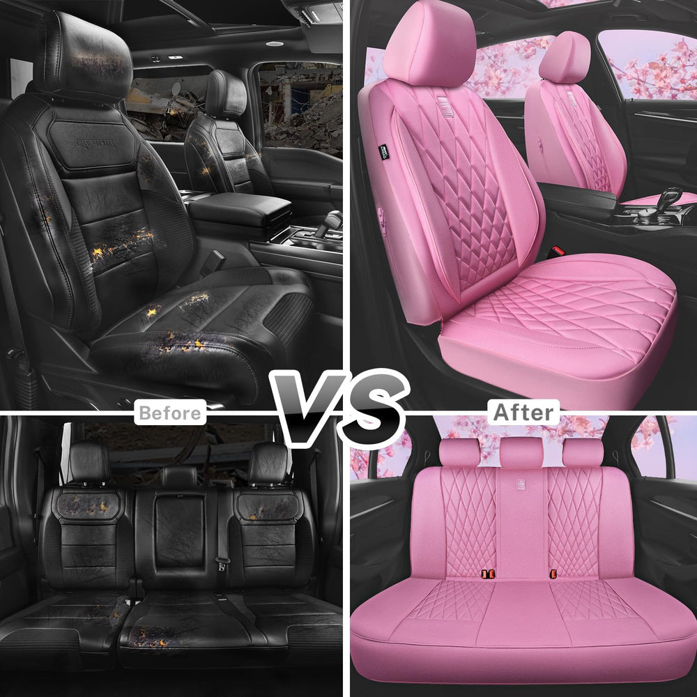 CAR PASS 5 Seats Piping Luxury Leather Seat Covers Full Set, Anti-Slip Waterp...