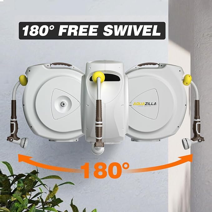 Retractable Garden Hose Reel, 5/8 in 65+6 ft, Heavy Duty Wall Mounted Water