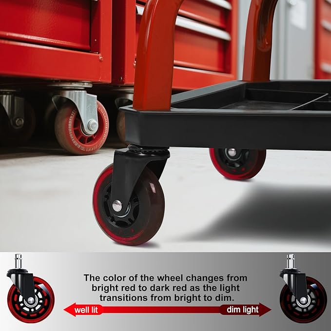 Rolling Stool with Red Wheels, Heavy Duty Garage Work Mechanic Rolling Shop
