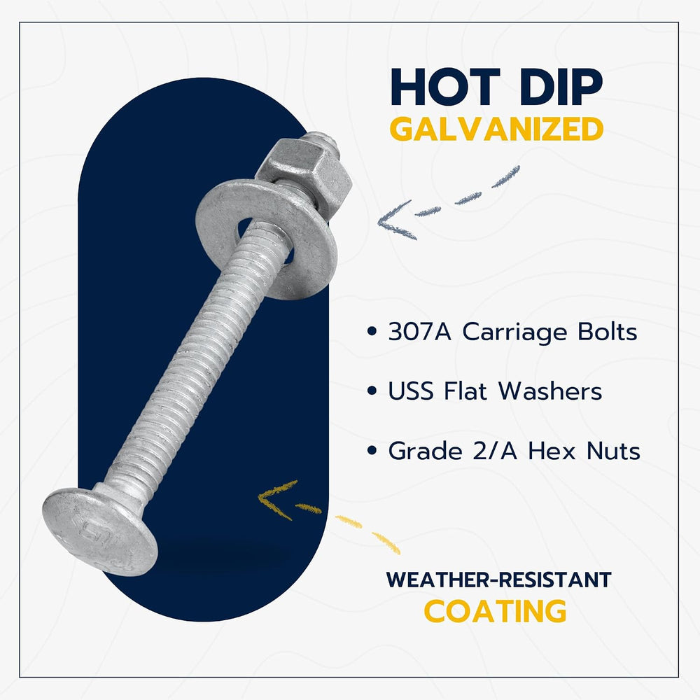 5/16" x 3" (50 Pack) Galvanized Carriage Bolt Kit Grade 307A Includ...
