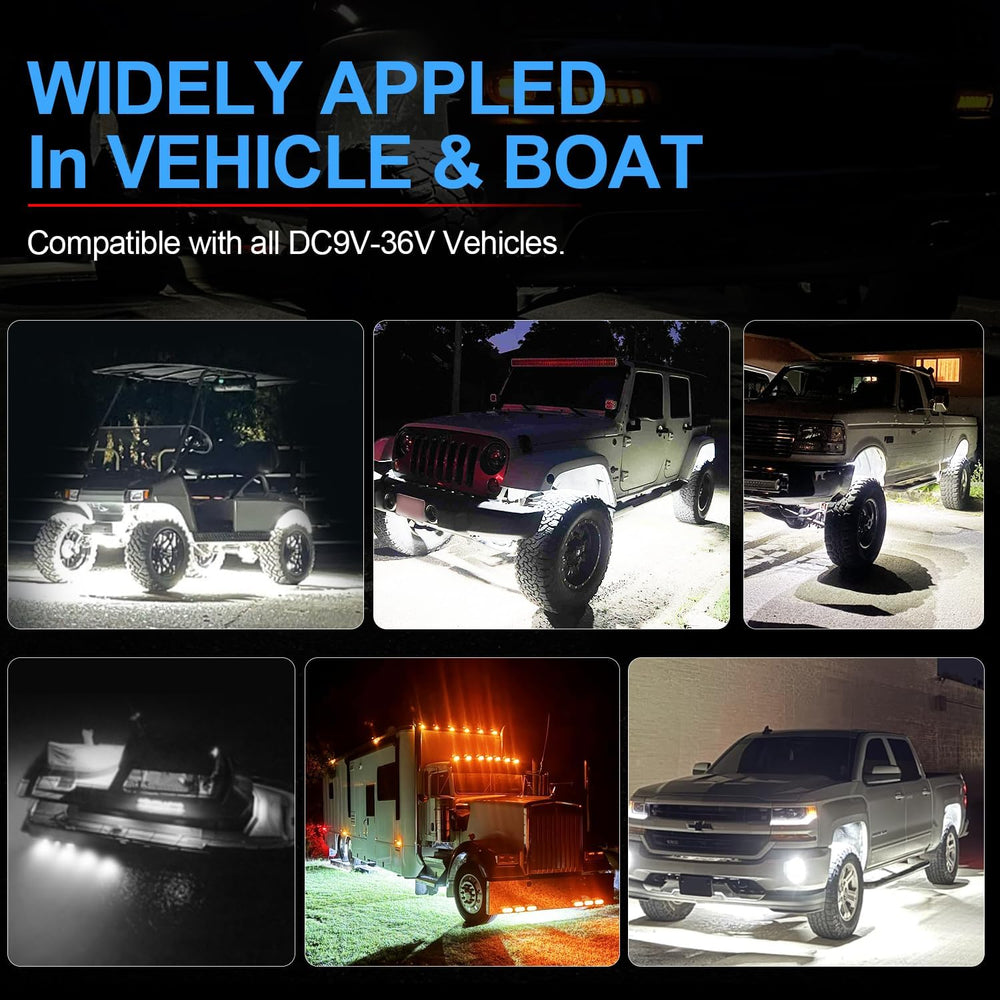 Nicoko 108 High-Power LEDs per Pod 4Pods Pure White Rock Lights Ultra-Bright ...