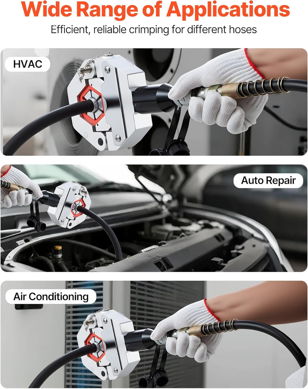 VEVOR Hydraulic Hose Crimper, Hydra-Krimp AC Hose Crimper Kit with 7 Dies Sna...