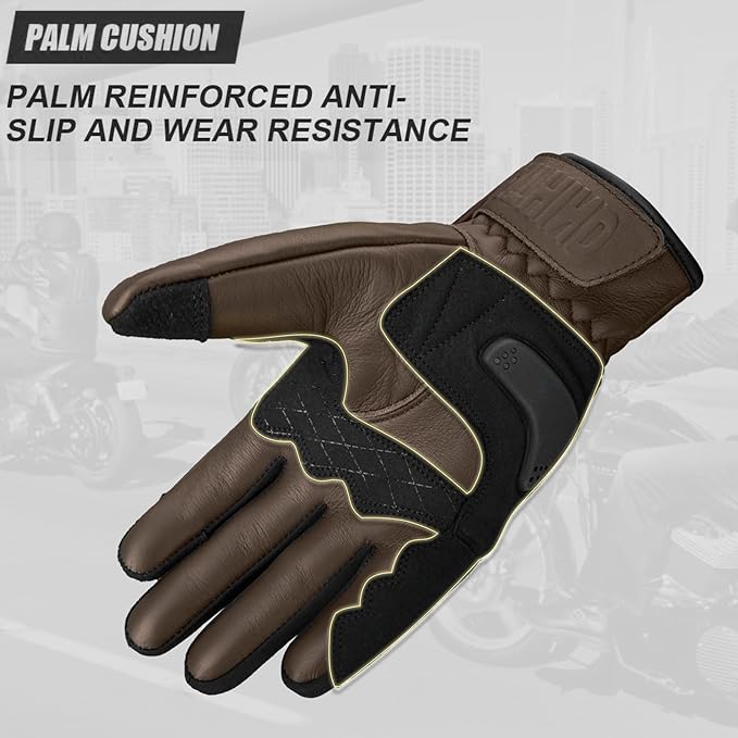 Leather Motorcycle Gloves for Men and Women | Touchscreen | Full Finger |