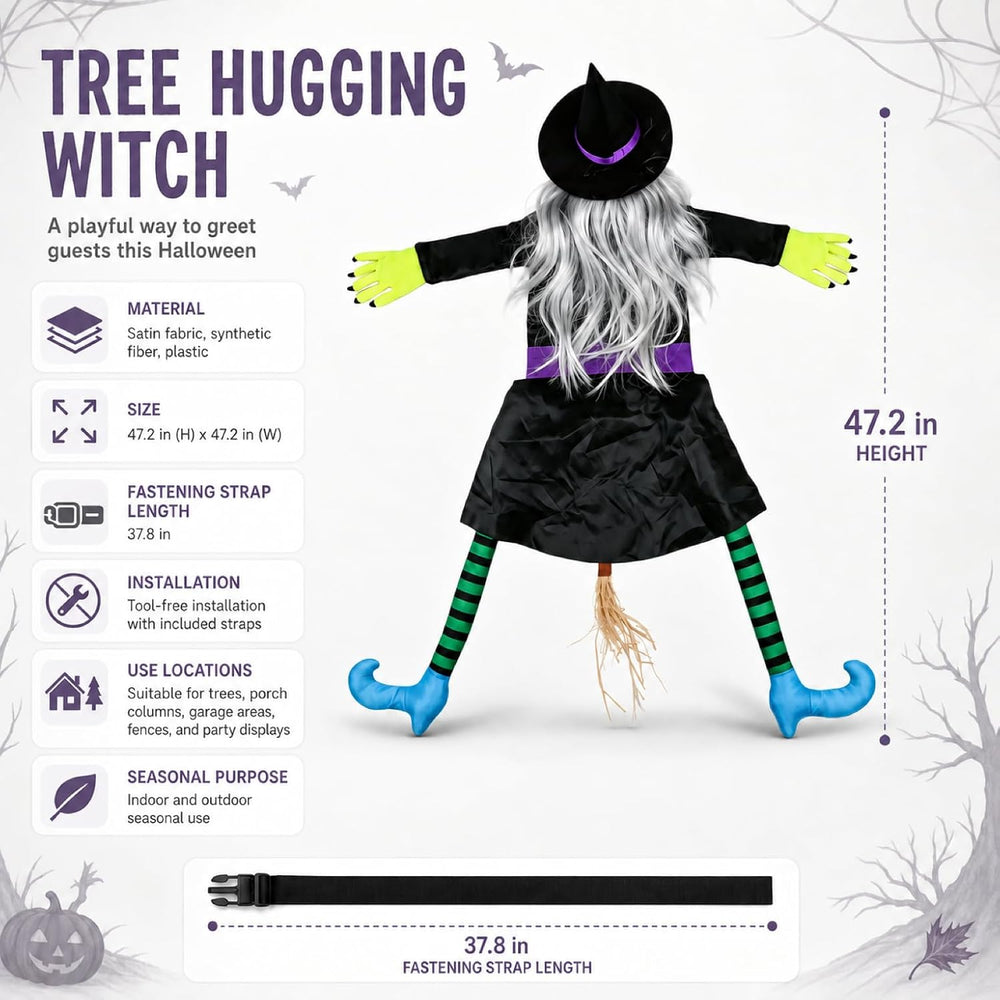 Halloween Decoration Outdoor, Tree Hugging Witch with Silver Gray Hair