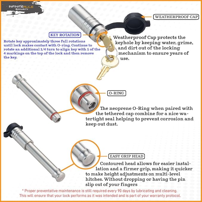 2" & 2.5" Receiver Lock, Heavy Duty Hitch Lock Pin, American Ma...