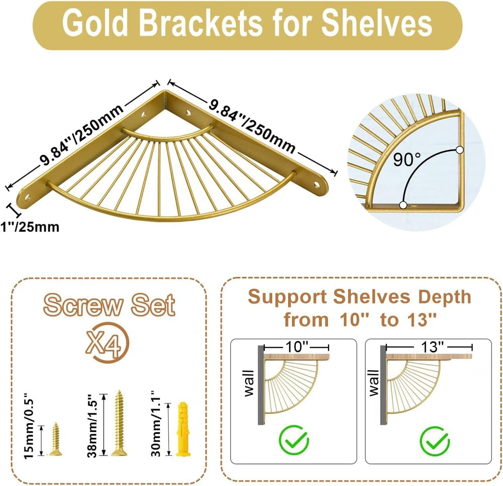 Z Metnal Mid Century Modern Shelf Brackets, Brushed Gold Shelves Bracket, Wal...