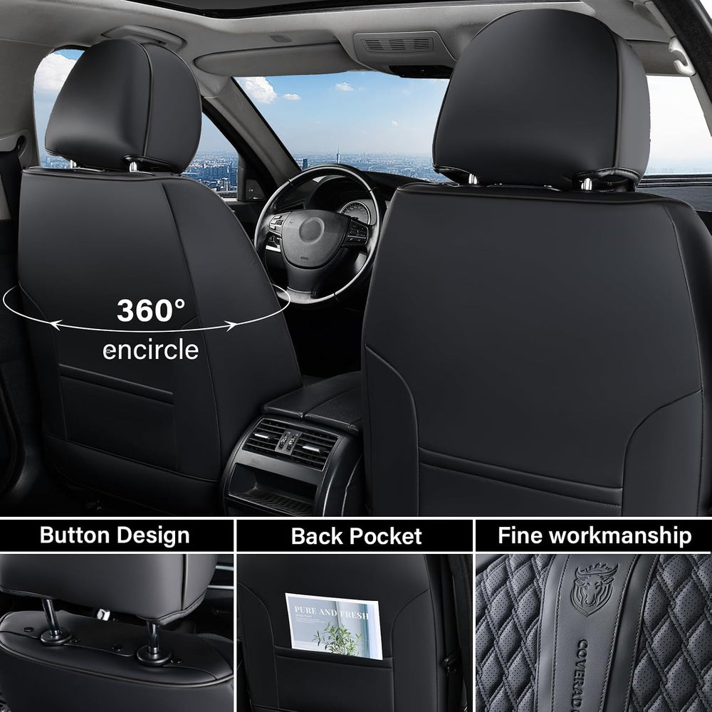 Coverado Car Seat Covers Full Set, Black Seat Covers for Car with Lumbar Supp...