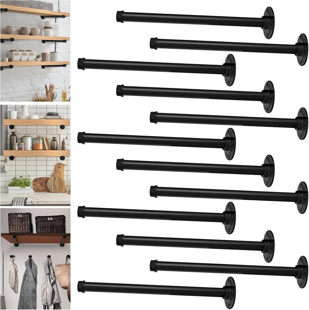 Industrial Pipe Shelf Brackets, 12-Pack Heavy Duty Floating Shelves Brackets ...