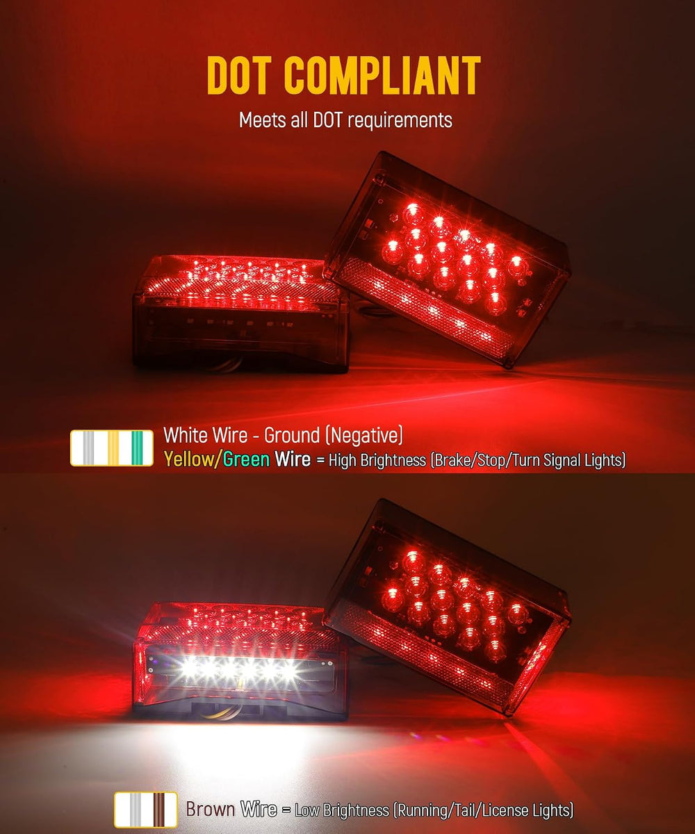 Partsam 6" Rectangular LED Combination Tail Lights Kit Red, 12V LED Subm...