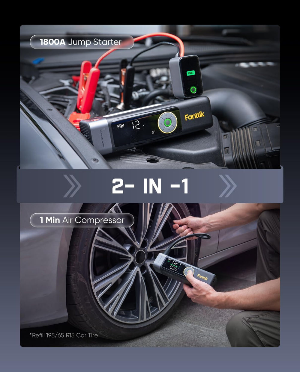 Fanttik Beyond 10 Apex 1800A Jump Starter with Fast Inflate Air Compressor