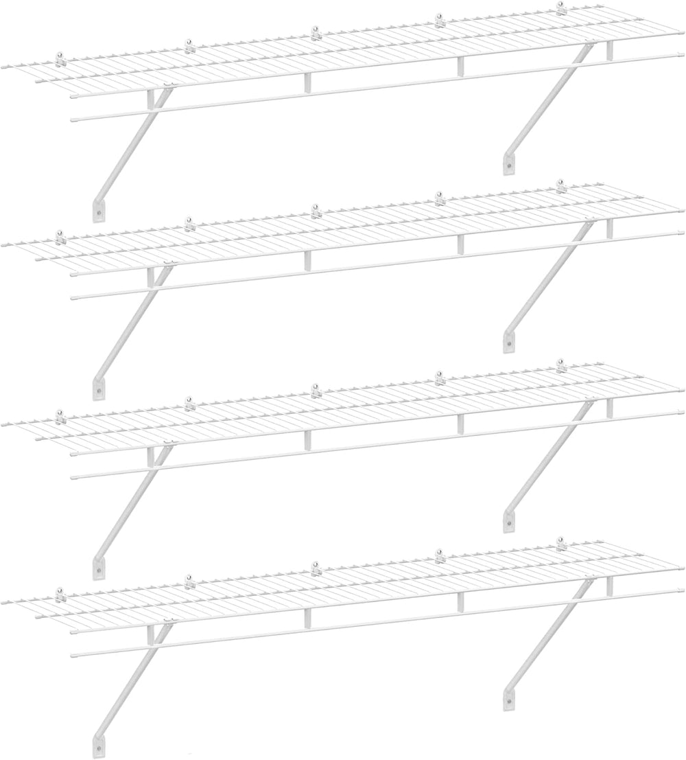 HAUSHOF 4 Pack Closet Shelves Wall Mounted, 4 ft x 12 in Wire Shelf Kit