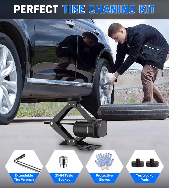 Electric Car Jack for Tesla Model Y Model 3/S/X, Portable 2 Ton 12V Electric