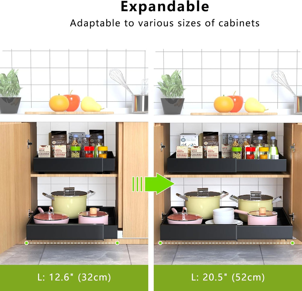 Mlinavn 2 Pack Pull Out Cabinet Organizer,21" Deep Slide Out Drawer Orga...