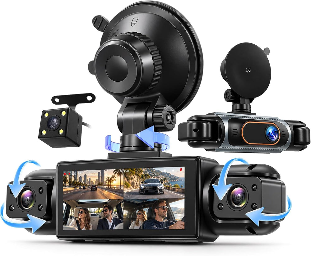 4 Channel 360° Dash Cam, FHD 1080P Dash Camera Front Rear Left Right Inside